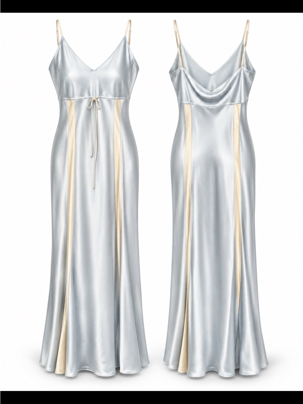 Silk Silver & Cream Bias Slip  Nighgown